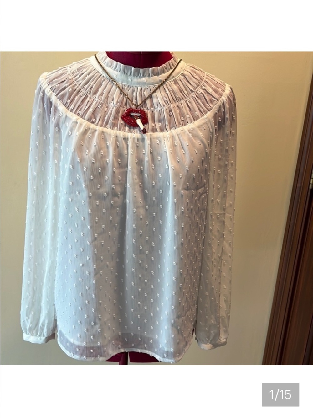 J. Crew Blouse Ivory/ off white long sleeve 🎉HP🎉High neck Chenille dot Sz. XS